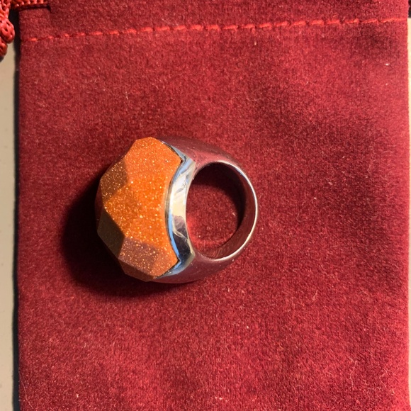 Faceted Aventurine Statement Ring – Silver Tone Geometric Dome Cocktail Jewelry - Picture 3 of 7